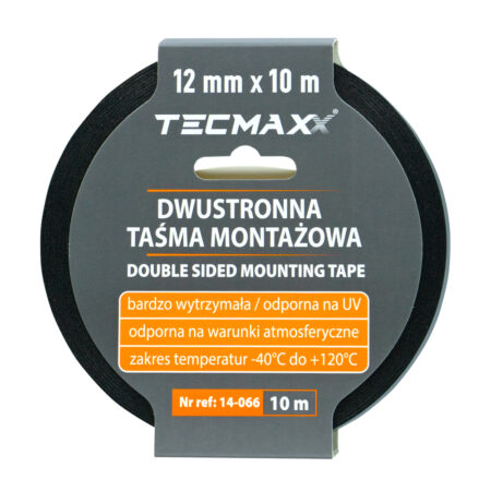 TECMAXX – Dwustronna taśma montażowa PE czarna 12mm x 10m
